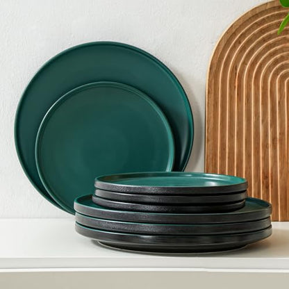 Ceramic Salad & Dessert Plates Set, 8 Inch, Set of 4, Modern Green | Stoneware, Dishwasher & Microwave Safe, Small Dinner Plates, For Cake, Fruits, Waffle, Pasta, Salad - color: Green, size: Salad Plates Set (4PCS)