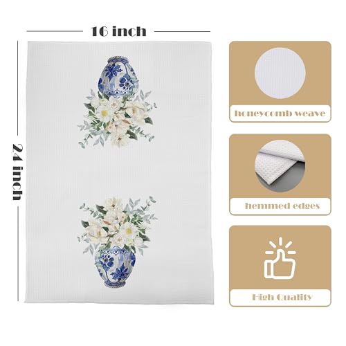 Chinoiserie Kitchen Towels Set - Floral Blue and White Chinoiserie Dish Towel, Floral Blue and White Hand Tea Towels for Bathroom Kitchen, 16x24 Inch Set of 2 - color: Chinoiserie-7
