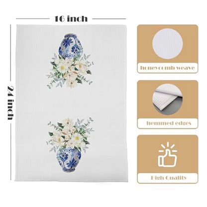 Chinoiserie Kitchen Towels Set - Floral Blue and White Chinoiserie Dish Towel, Floral Blue and White Hand Tea Towels for Bathroom Kitchen, 16x24 Inch Set of 2 - color: Chinoiserie-7