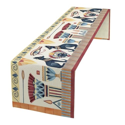 Ancient Egypt Table Runner, Retro Egyptian Gods Eye of Horus Black Cat Geometry Pattern Kitchen Dinning Table Runner for Indoor Outdoor Home Decor Wedding Party Vacation, 13x36 Inch - color: Egypt-3, size: 13"W x 36"L