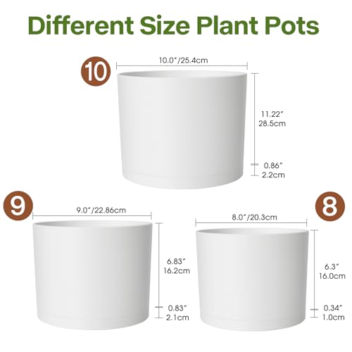 3 Pack Cylinder Planter Set 10/9/8 Inch White Indoor Plant Pots - color: White