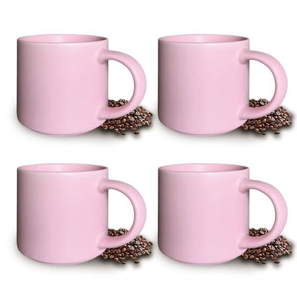 15 oz coffee mug set of 4 stackable heavy ceramic mug gift for Tea Milk Latte, Dishwasher, Microwave safe, pink - color: Pink