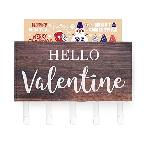Wall Mounted Mail Holder Hello Valentine,Mail Holder And Key Rack for Entryway,Farmhouse Home Decor Key Hooks,Rustic Key Hangers with 5 Hooks - color: style-3
