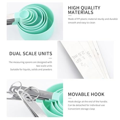 8 PCS Tainless Steel Measuring Cups and Spoons Set, Nesting Measuring Cup and Spoon Set for Precise Cooking Measurements in the Kitchen, Green - color: Green