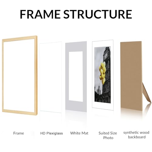 12x12 Picture Frame Set of 6, Display Pictures 8x8 with Mat or 12x12 Without Mat, Tabletop Display and Wall Hanging Photo Frame, Gallery Wall Frame Set, Natural - color: Natural, size: 12x12
