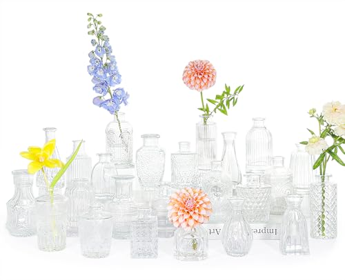 SUPMIND 24pcs Glass Bud Vase Set, Clear Small Flower Vases for Centerpieces | Vintage Mini Vase for Wedding, Home Decor, Table Decoration, Baby Shower, Party Decor - color: Clear, size: 24Pcs