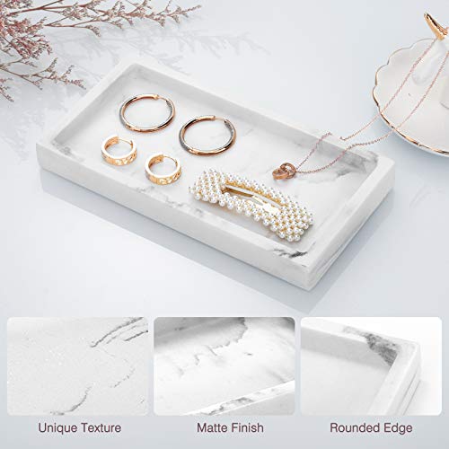 Emibele Bathroom Vanity Tray Countertop, 8" Rectangular Marble Resin Tray | Dresser Kitchen Sink Tray, for Jewelry Cosmetic Perfume Soap Candle, Compact Lightweight Waterproof, Mini Size, Gravel White - color: Gravel White, size: 7.7" x 3.9" x 0.8"