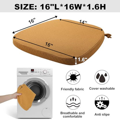 BUYUE Luxury 100% Pure Memory Foam Chair Cushion 1 Pack, Jacquard 16" U-Shape Comfortable Dining Chair Pad, Removable Slip Resistant Kitchen Chair Seat Cushion, (1 piece, Ocher) - color: Ocher