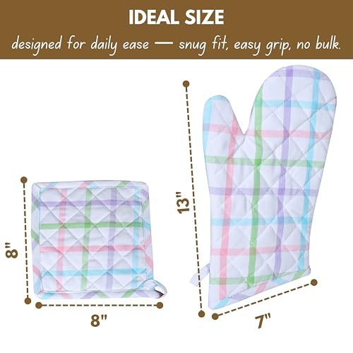 Native Fab 4 Piece Set - 2 Oven Mitts & 2 Potholders, Heat Resistant, 100% Cotton, Quilted Design, Non-Slip Grip, Ideal for Baking, Cooking, BBQ, Kitchen Protection, Multi-Color Checks - color: Multicolor