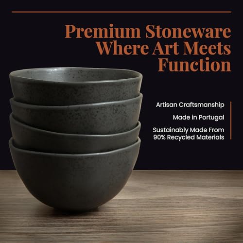 Stoneware Dinnerware Set, 16 Piece, 4 Place Settings, Made in Portugal, Charcoal - color: Charcoal Gray