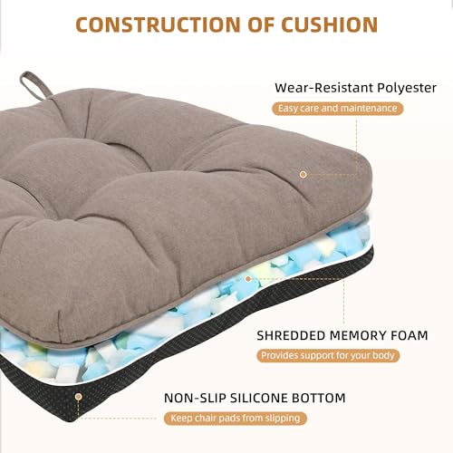 RACE LEAF Brown Chair Cushions 4 Pack, 15.5" X 15.5" Indoor Seat Cushions, Tufted Memory Foam Dining Room Chair Pads with Ties and Non-Slip Backing - color: Brown