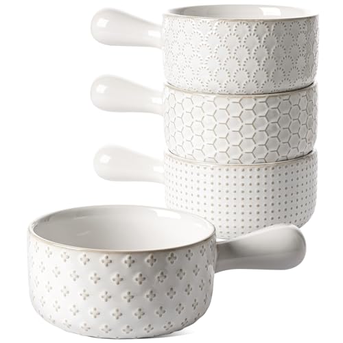 LE TAUCI French Onion Soup Bowls, 18 Ounce Soup Bowls With Handles for Chili, Beef Stew, French Onion Soup Crocks Oven Safe - 5 inch, Set of 4, Arctic White - color: Arctic White