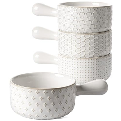 LE TAUCI French Onion Soup Bowls, 18 Ounce Soup Bowls With Handles for Chili, Beef Stew, French Onion Soup Crocks Oven Safe - 5 inch, Set of 4, Arctic White - color: Arctic White