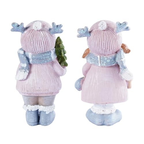Christmas Home Decor Set of 2 Resin Mini Sculptures with Reindeer Hats, Cute Female Themed Winter Ornaments for Mantel, Tiered Tray & Indoor Tabletop Christmas Decor