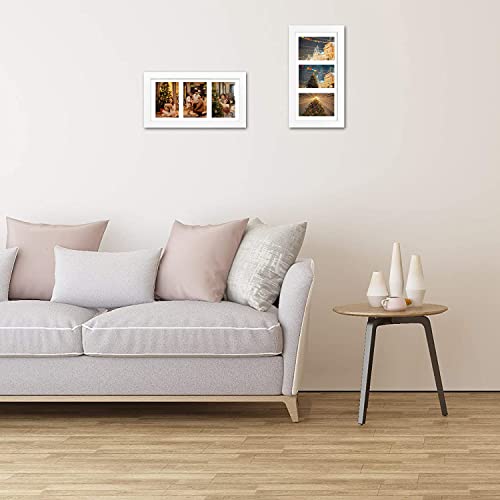 Golden State Art, Collage Picture Frame 7x14 Matted 3 4x6 Photos Wood White | Clear Real Glass Cover and White Mat, Horizontal & Vertical Display Multi Prints For Gallery Wall, Home Decor & Holiday Gift - size: 7x14 White, for (3) 4x6
