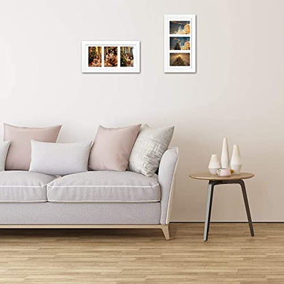 Golden State Art, Collage Picture Frame 7x14 Matted 3 4x6 Photos Wood White | Clear Real Glass Cover and White Mat, Horizontal & Vertical Display Multi Prints For Gallery Wall, Home Decor & Holiday Gift - size: 7x14 White, for (3) 4x6