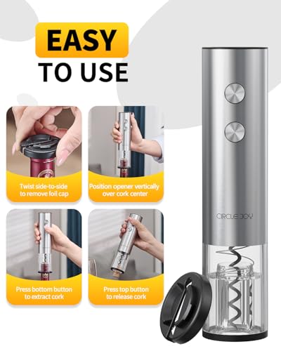 CIRCLE JOY Electric Wine Opener Rechargeable 5-in-1 Stainless Steel Wine Gift Set with Foil Cutter, Wine Aerator Pourer, Wine Drip Ring & Vacuum Stopper, Ideal Gifts for Wine Lovers, Silver - color: 5-in-1 Silver
