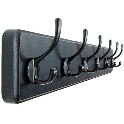 Coat Rack Wall: 24" Long, Patented, Heavy-Duty, 6-Double-Hooks Wooden Wall Mounted Coat Rack Coat Hanger Hook Rail for Winter Coats Hat Jacket Clothing, Black - color: Black, size: L=24"(1pcs)