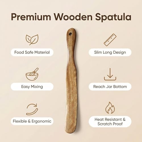 AOOSY Skinny Spurtle,11In Acacia Wood Spatula for Sourdough, Mixing | Long Handle Wooden Spatula for Sourdough Starter,Reaching Bottom of Jars, Spurtles Kitchen Tools for NonStick Cookware - size: 1 Pcs Wooden Spurtle