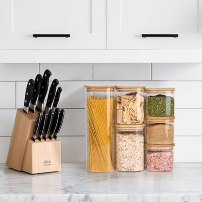 ComSaf Pasta Containers Storage 2.2 Qt, Spaghetti Jar, Set of 3 Tall Jars | Glass Storage Containers wtih Lids, 11.3-inch High Glass Kitchen Canisters Square, Cereal, Noodles, Oats, Dry Food, BPA Free - size: 2.2Qt*3