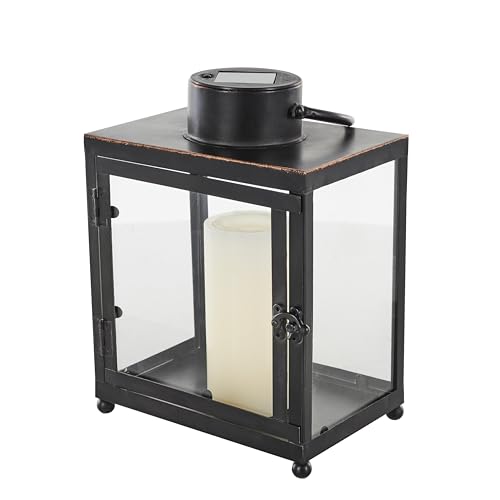 Deco 79 Metal Indoor Outdoor Candle Lantern Modern Lantern Candle Holder with Gold Accents, Lantern 8" x 7" x 11", Black - size: 8" x 7" x 11"