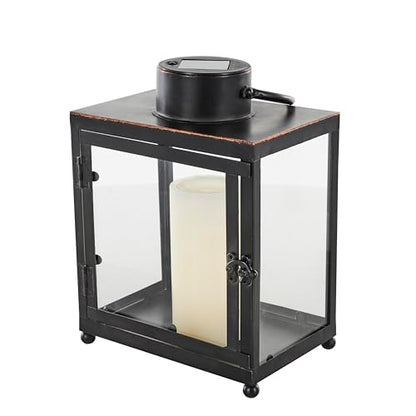 Deco 79 Metal Indoor Outdoor Candle Lantern Modern Lantern Candle Holder with Gold Accents, Lantern 8" x 7" x 11", Black - size: 8" x 7" x 11"