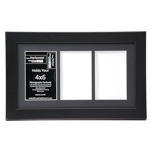 Creative Letter Art 4” x 6” Multiple Opening Picture Frame Collage with 3 holes, Manhattan Black Frame with 8 x 14-inch Black Mat, Full-Strength Glass, Photo Collage for Wall, 3 Openings - color: 3 opening, size: Black w/8" Black Mat