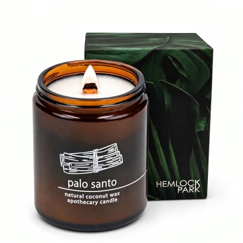 Hemlock Park Palo Santo Apothecary Crackling Wood Wick Candle | 8 oz | Coconut Apricot Wax | Crackling Wood Wick | Botanical Fragrance | Made in USA - size: Standard 8 oz