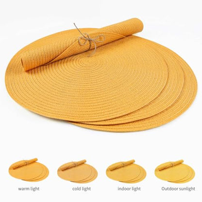 FunWheat Round Braided Placemats Set of 6 Place mats for Dining Tables Woven Heat Resistant Table Mats 15 inch (Yellow,6pcs) - color: Solid Yellow, size: 6pcs