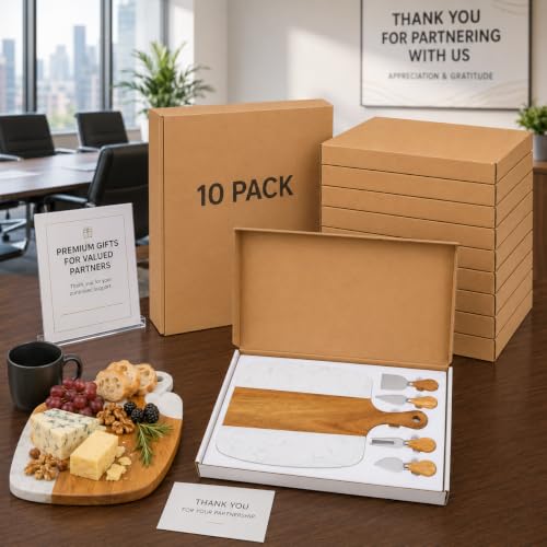 10 Pack Charcuterie Board Set - Marble & Wood Cheese Platter with Knives