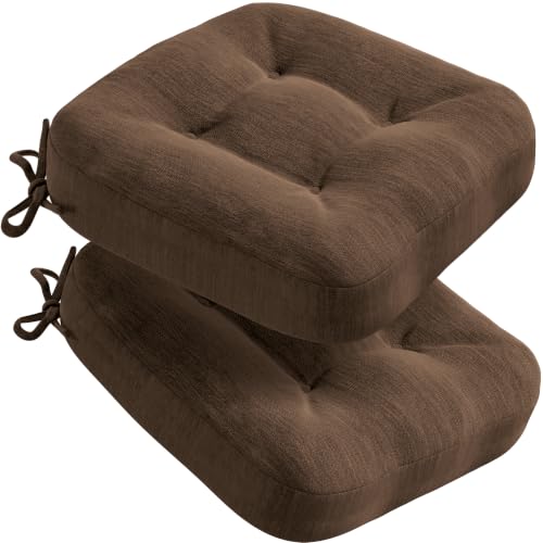 Codi Dining Chair Cushions 2 Pack, Thick Memory Foam Kitchen Seat Pads | 3.5-inch triple-layer comfort, Non-slip backing, Secure ties, Removable washable covers, 16.5"x16.5" D-shaped, Brown - color: Brown-new, size: Pack of 2