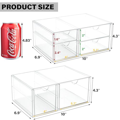Prsildan Acrylic Makeup Organizer Clear Storage Drawer with 6 Small Drawers | Transparent, Vanity Organizers, For Bathroom Kitchen Cabinet Office Desk Under Sink, Set of 2 - size: 6 Drawers
