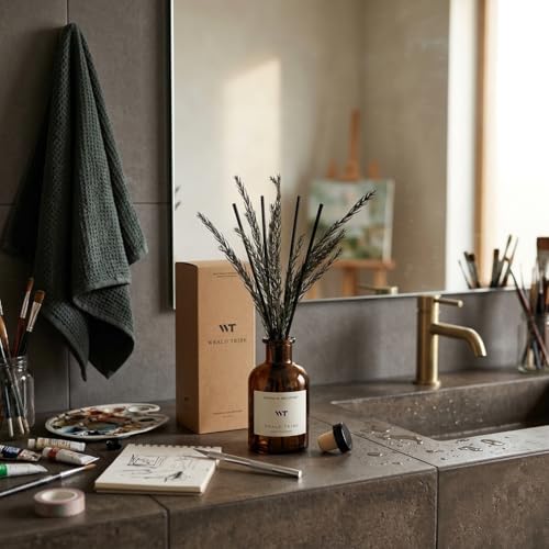 Reed Diffuser Set for Bathroom Air Fresheners, Oil Diffuser Sticks with Flower | Balsam Fir Scent 4.0 fl oz Home Fragrance with Sticks Defusers | House Bedroom Office Shelf Decor