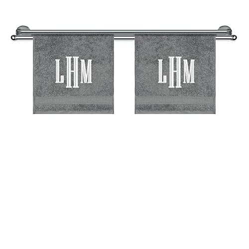 Monogrammed Towels, Luxury Turkish Genuine Cotton Personalized Towel Washcloths for Bathroom, Kitchen, Hotel, Spa, Gym & College Dorm, 2 Pack Washcloth Set for Body & Face, Baby and Adults, Grey - color: Grey, size: Washcloths - Set of 2