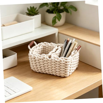 Nordic Woven Storage Baskets Thick Cotton Rope Nested Bins Versatile Organizers for Toys Clothes and Home Decor Set of 3