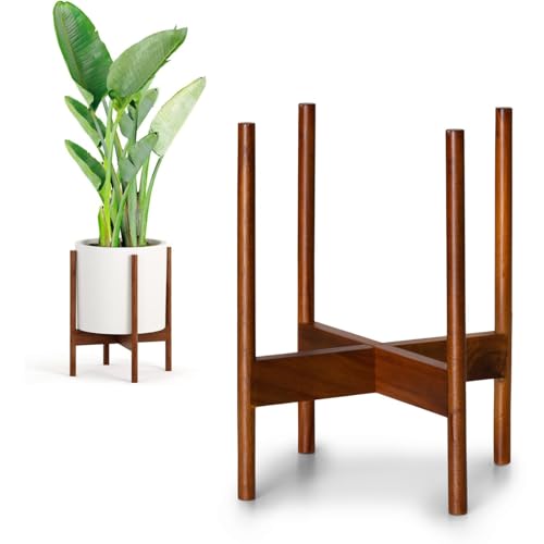 Fox & Fern Mid Century Plant Stands for Indoor Planters, Acacia, 11.8 Inch | Plug In Design, Holds 200 lbs, Two High Options, Fixed Size, Wooden Plant Stand for Indoor Planters, Extra Large Pot Holder - color: Acacia, size: 11.8 Inch