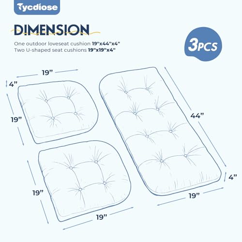 All Weather Outdoor Wicker Chair Cushions of 3 Pieces, Waterproof Outdoor Wicker Chair Cushion for Patio Furniture Loveseat Settee Bench, 1 Loveseat and 2 U-Shaped Cushions, Royal Blue - color: Royal Blue