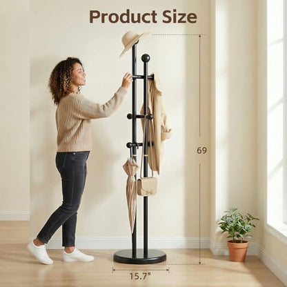 Uniclinens Wood Coat Rack Freestanding - Heavy Duty Freestanding Coat Rack, Wooden Coat Stand with 6 Hooks Creative Tree Branch-look for Entryway, Hallway, Bedroom (Black) - color: Black-2, size: 6 Hooks
