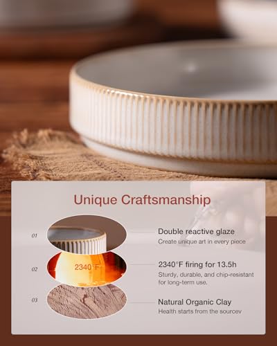 famiware Star 7.5" Pasta Bowls Set of 4, Plate Bowls, Cappuccino White | Double Reactive Glaze, Microwave & Dishwasher Safe, Lead-free and Cadmium-free, Stoneware Scratch Resistant, Kitchen Bowls - color: Cappuccino White, size: 4 Pcs