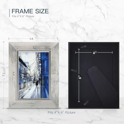 XUANLUO 4x6 Picture Frames Set of 4 Rustic Retro Photo Frame with HD Plastic Cover for Wall Mount and Tabletop Display Family Friends Wedding Gift - color: white-4pcs, size: 4×6 inch