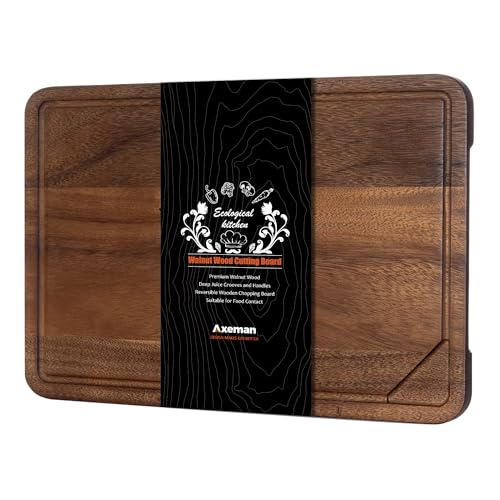 Walnut Wood Cutting Board with Juice Groove for Kitchen Countertop, Tick American Black-Walnut Wooden Chopping Board Charcuterie Board Butcher Block for Meat Vegetables, 18x12 inch - size: 18"L x 12"W