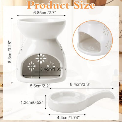 3 Pack Ceramic Tealight Candle Holder, Small Essential Oil Burner Wax Melt Warmer with Spoons, Aromatherapy Aroma Diffuser for Home Bedroom Decor, White