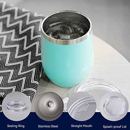 DOMICARE Stainless Steel Wine Tumbler Bulk with Lid, Personalized Insulated Tumblers Set, 12oz Travel Coffee Cups Pack of 1, Light Blue - color: Light Blue, size: 1 Count (Pack of 1)