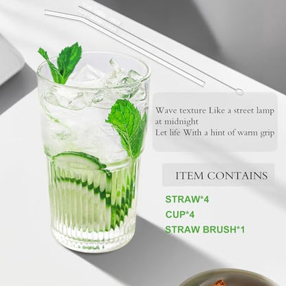 Luiaiog 18.5oz Glass Cups with Lids and Straws - Set of 4 Reusable Tumblers, Thickened Shatter-Resistant Glass, Ideal for Iced Coffee, Smoothies, Cocktails, Juices - Elegant & Durable Drinkware - color: Clear 4pcs 18.5oz