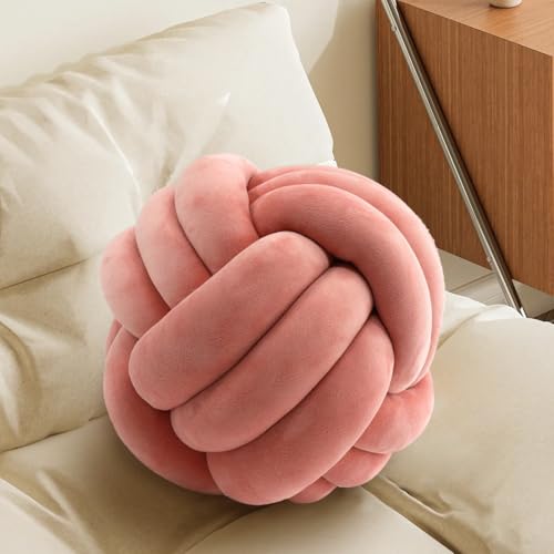 Knot Pillow Ball, Soft Plush Decorative Throw Pillow, Handmade Round Knotted Cushion for Sofa, Couch & Bedroom, Cute Home Decor Pillow (10.6 Inches, Blush) - color: Blush, size: 10.6 Inches