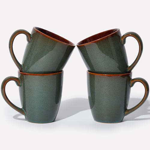 Pokini Coffee Mug 14 oz, Ceramic Coffee Mugs Set of 4, Reactive Glaze Mug for Latte/Tea/Cappuccino, Large Stackable Mug Set for Men, Women, Dad, Mom, Dishwasher & Microwave Safe, Brown Green - color: Brown Green, size: 4 Count (Pack of 1)