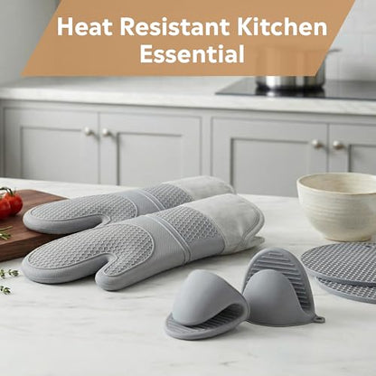 Silicone Oven Mitts and Pot Holders Sets, 6 Piece Kitchen Set | 2 Oven Mitts, 2 Mini Gloves, 2 Pot Holders, Heat Resistant Non Slip Silicone, Ideal for Cooking & Grilling - color: 2 Pot Holders, 2 Oven Mitts, 2 Mini Gloves