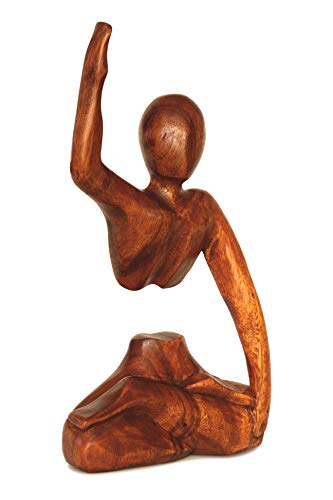 Wooden Hand Carved Abstract Statue Hand Up Figurine, 12 inch | Handmade, Suar Wood Sculpture, Reach High Human Success Gift, Modern Art Home Decor Accent for Shelf