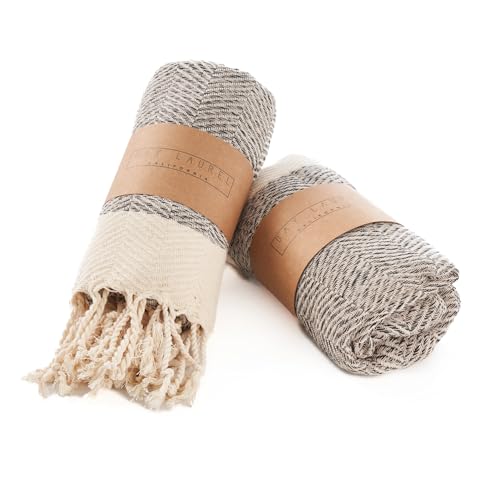 BAY LAUREL Turkish Hand Towel – Pack of 2 | Soft & Absorbent Decorative Towels for Bathroom, Hand, Face, Hair, Gym, Yoga, SPA, Kitchen & Tea | Boho Decor (Beige, Herringbone 15x26 Inches (Set of 2) - color: Beige, size: Herringbone 15x26 Inches (Set of 2)