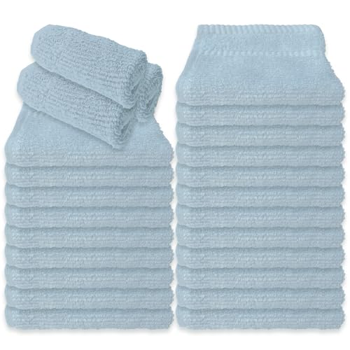 Washcloths Set - 100% Cotton, Pack of 24, 12 x 12 inch, Premium Quality, Flannel Face Cloths, Highly Absorbent and Soft Feel Fingertip Towels- Blue